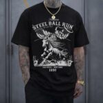 Steel Ball Run Horse Racing American Flag T Shirt Western Manga Graphic Tee Premium 100 Cotton Cowboy Adventure Top Made in USA.jpg