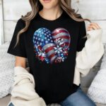 American Flag Heart T Shirt Patriotic USA Graphic Tee Red White and Blue Unisex Cotton Shirt.jpg