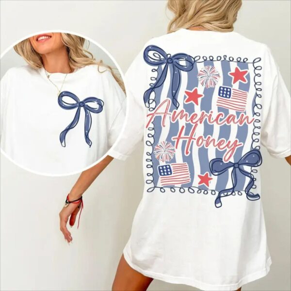 American Honey Coquette 4th Of July T Shirt Girly Vintage USA Graphic Tee Premium 100 Cotton Independence Day Top Made in USA.jpg