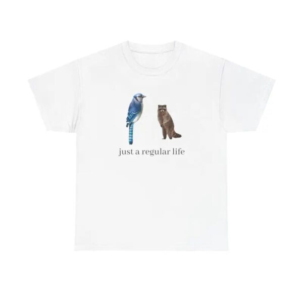 Blue Jay Raccoon Just a Regular Life T Shirt Retro Cartoon Style Graphic Tee Unisex Cotton Shirt.jpg