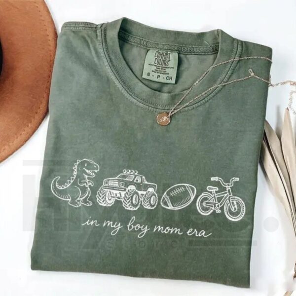 Boy Mom Era Graphic T Shirt Trendy Sports Mama Tee Cute Dino Truck Theme Shirt for Moms.jpg