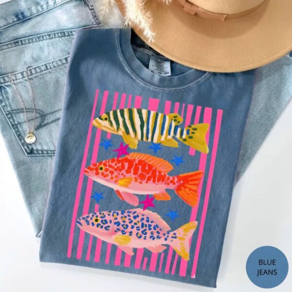 Comfort Colors Preppy Fish T Shirt Colorful Maximalist Fishing Graphic Tee Cute Coastal Aesthetic Shirt for Women.jpg